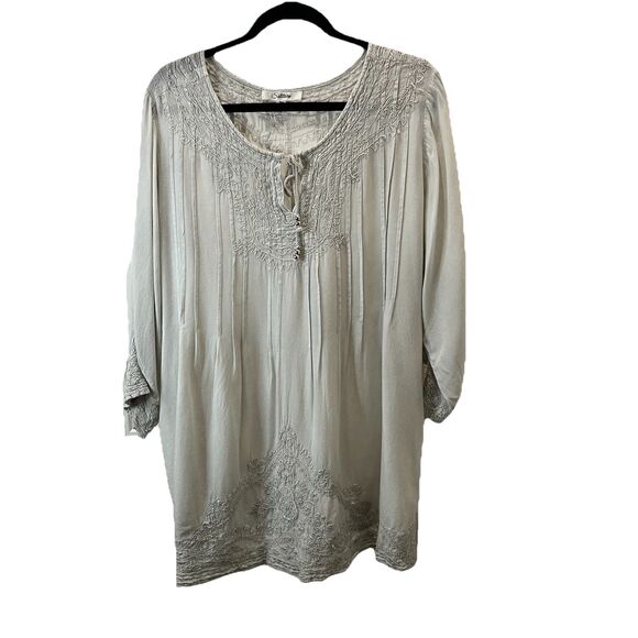 Solitaire 1X Top Cream Embroidered Tunic Boho Peasant Goblincore Fairy Popover - Picture 1 of 11